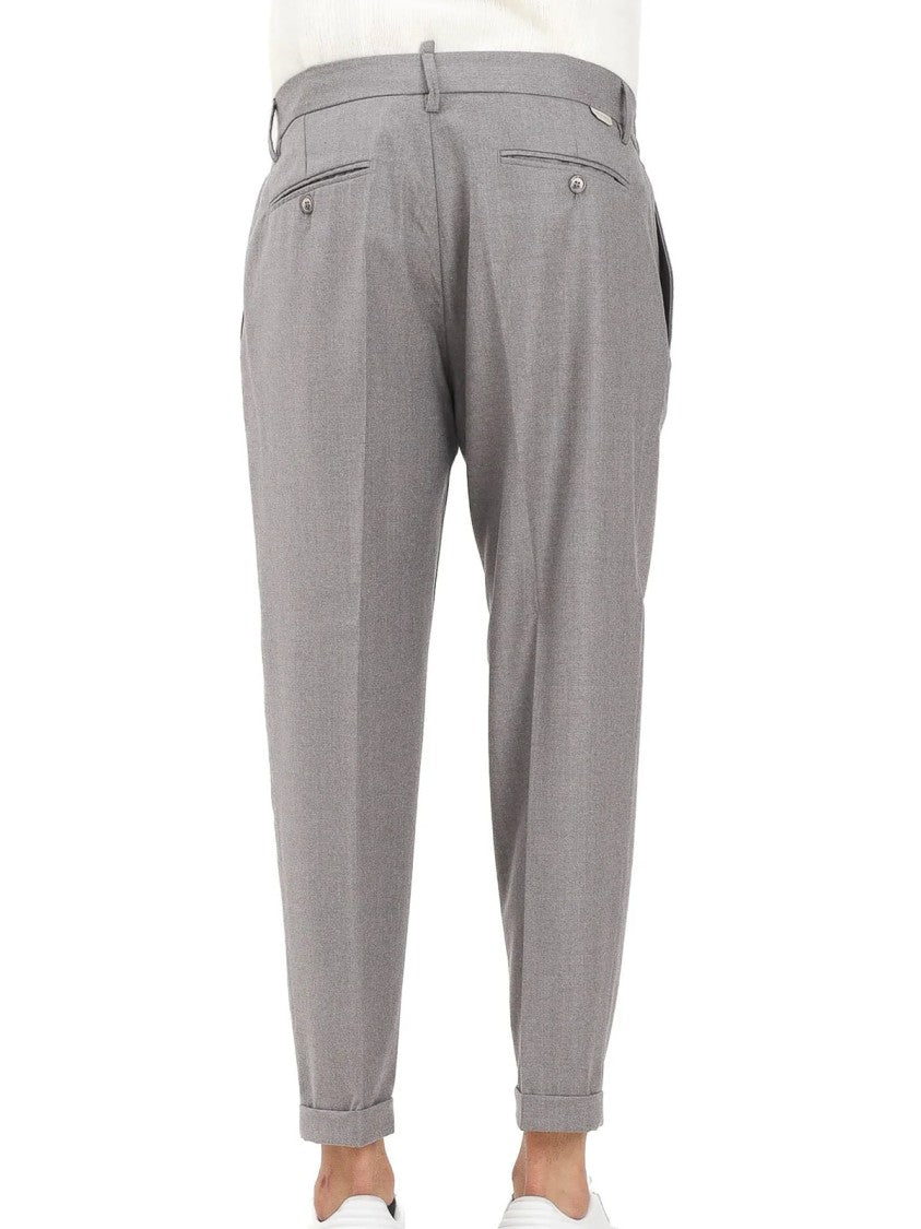 Yes London Beige Relaxed Fit Virgin Wool Formal Pants