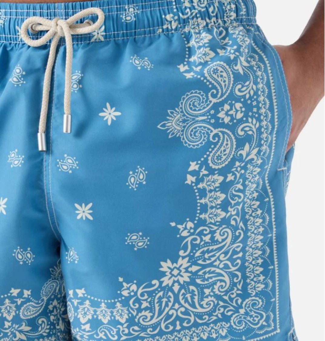 Mc2 Saint Barth Intricate Paisley Bandana Patterned Shorts With Elastic Waistband