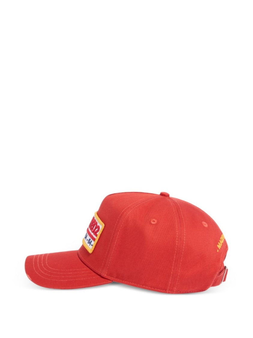 Dsquared2 Curved Brim Red Cap With Logo Patch And Adjustable Strap
