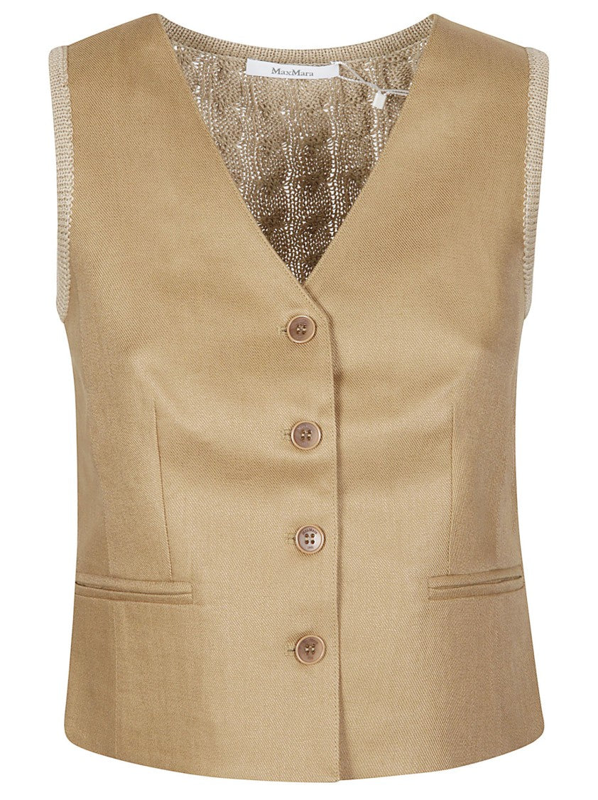 Max Mara Mxmcalibri Textured Knit Back Linen Vest