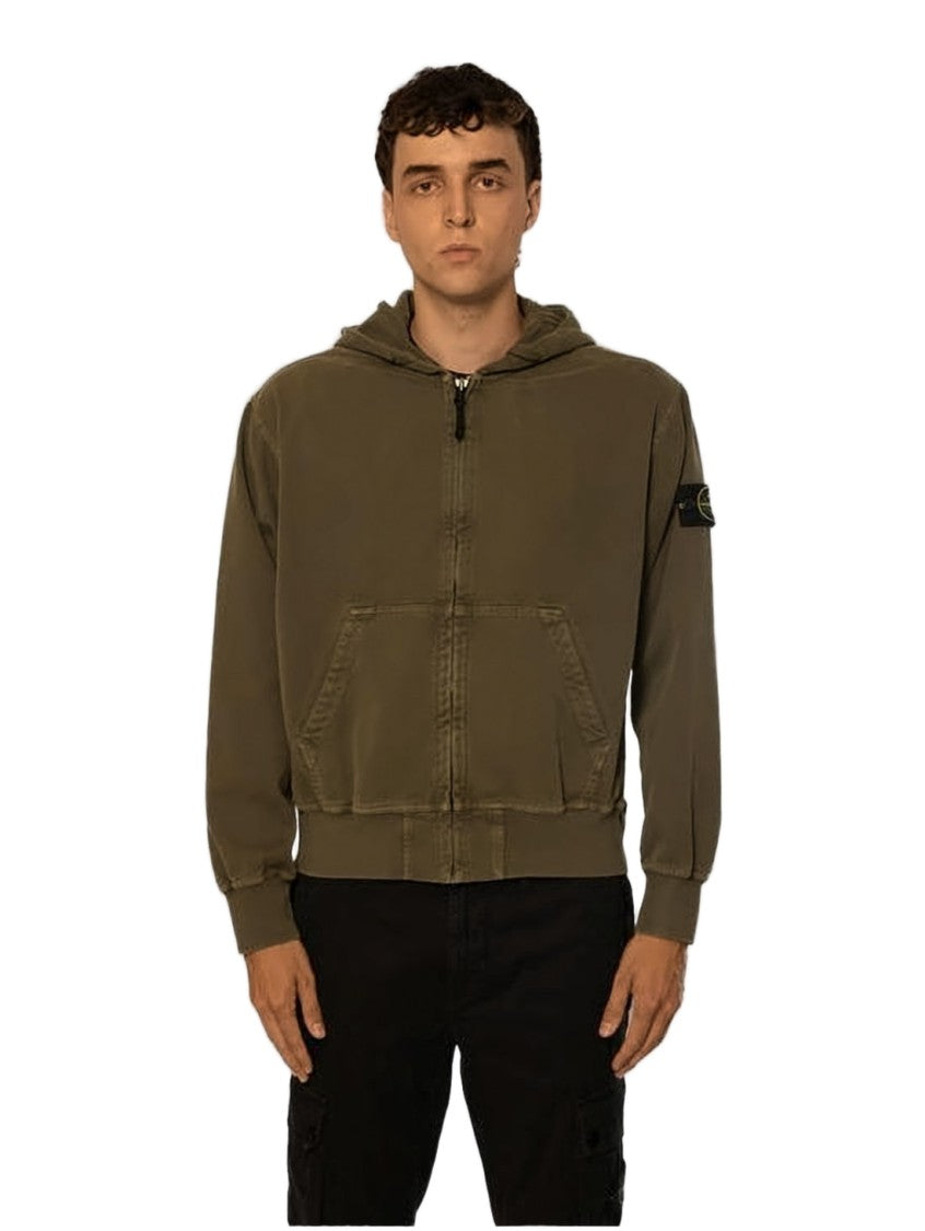 Stone Island Brown Zip-Up Hoodie With Distinctive Patch