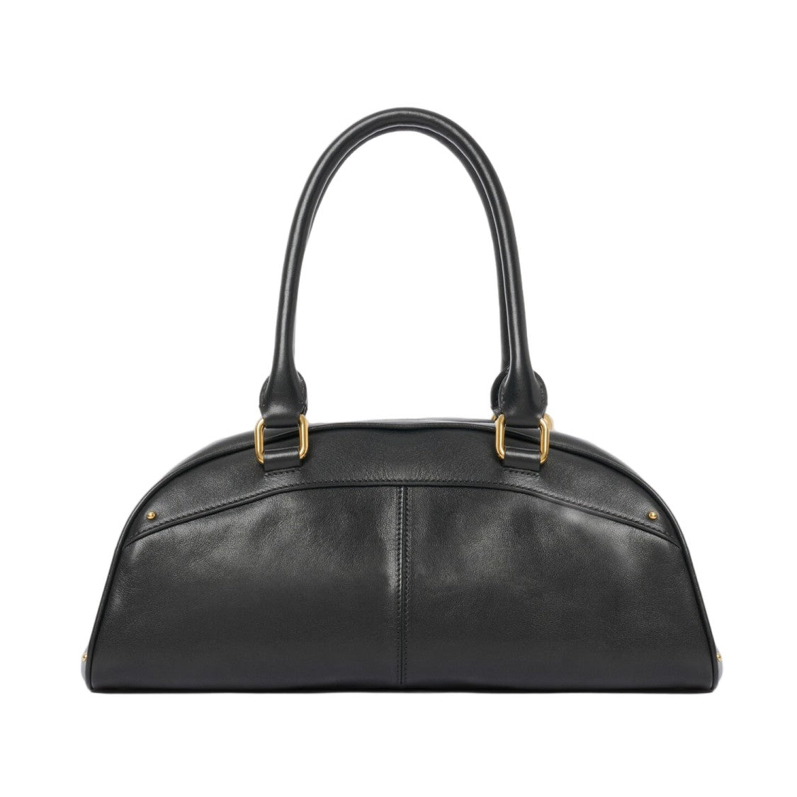 Chloé Curved Black Leather Handbag With Gold-Tone Detailing