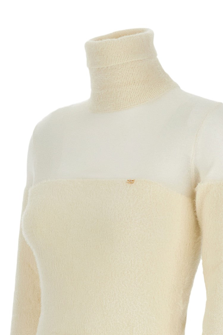 Elisabetta Franchi Fur-Effect Knit Turtleneck Sweater With Brushed Inserts