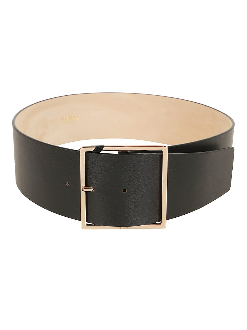 Max Mara Wide Smooth Calfskin Belt With Polished Square Buckle