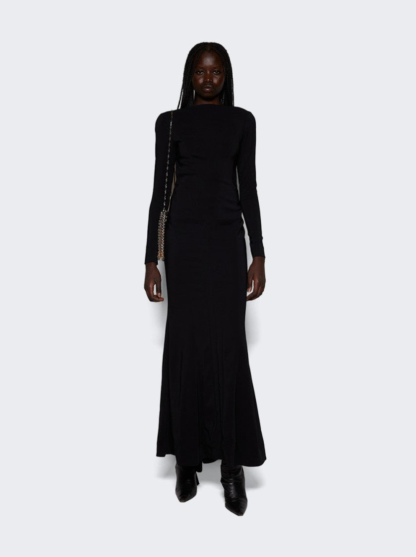 Mugler Backless Buckled Crepe Gown Black