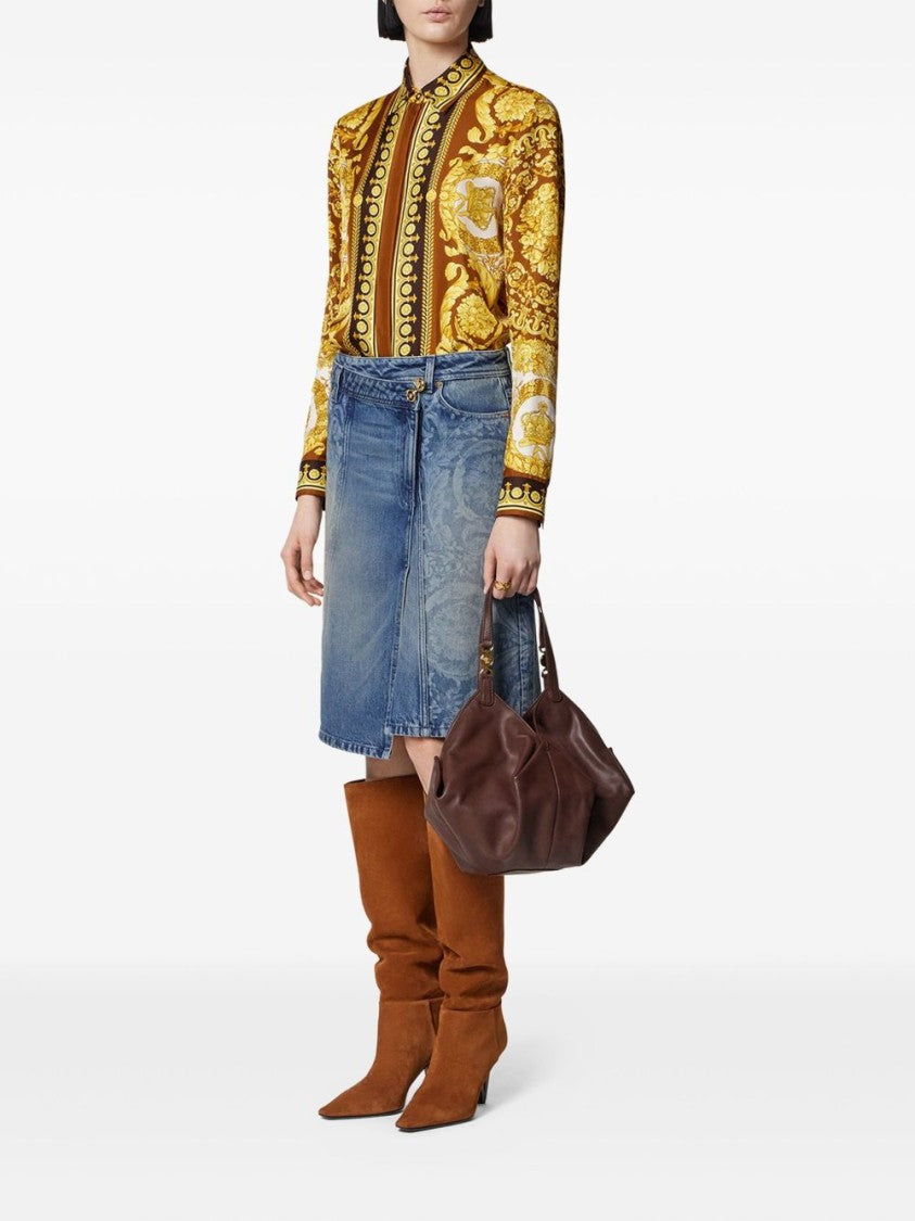 Versace Gold-Tone Barocco Print Button Up Top