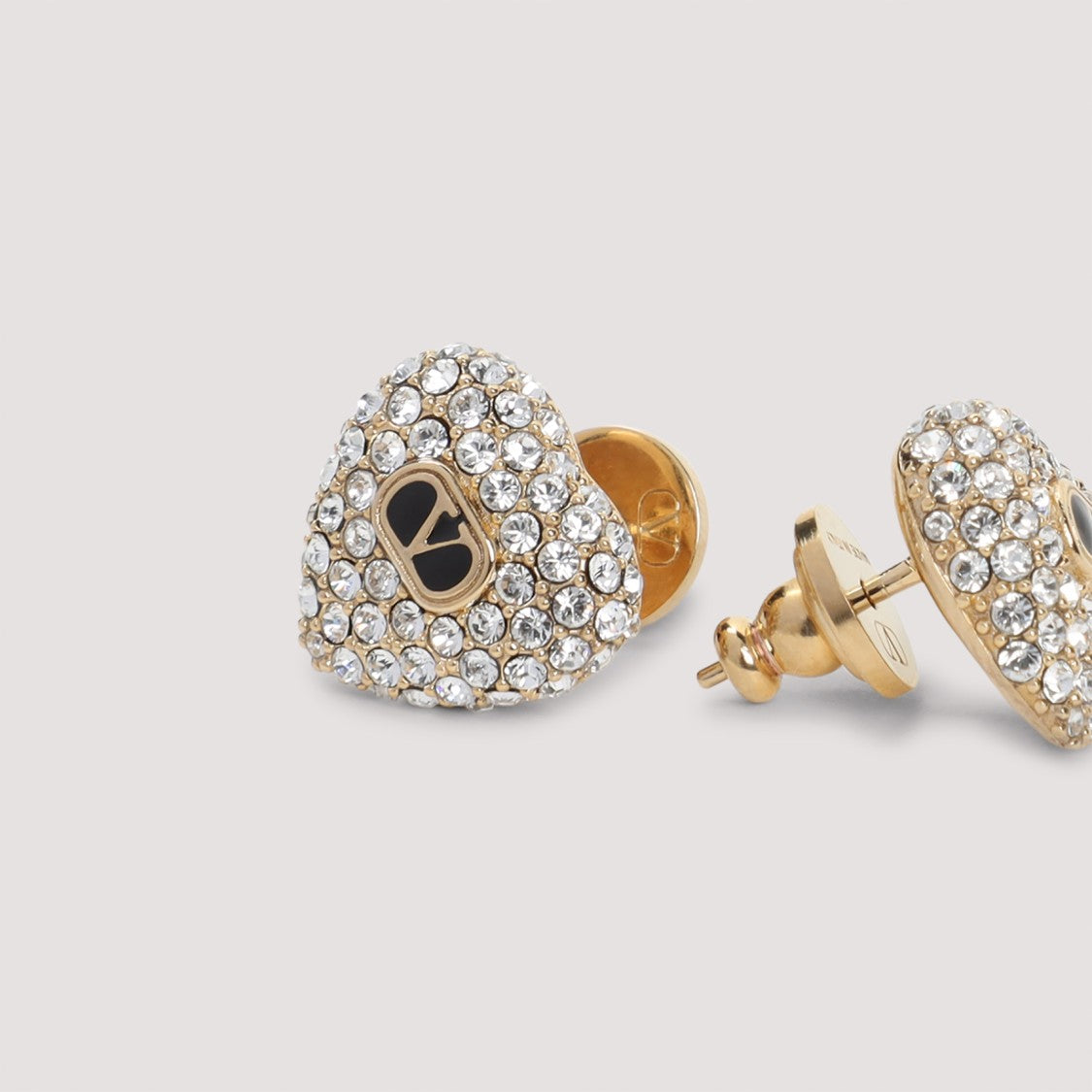 Valentino Garavani Heart-Shaped Bronze Earrings With Crystal Embellishments