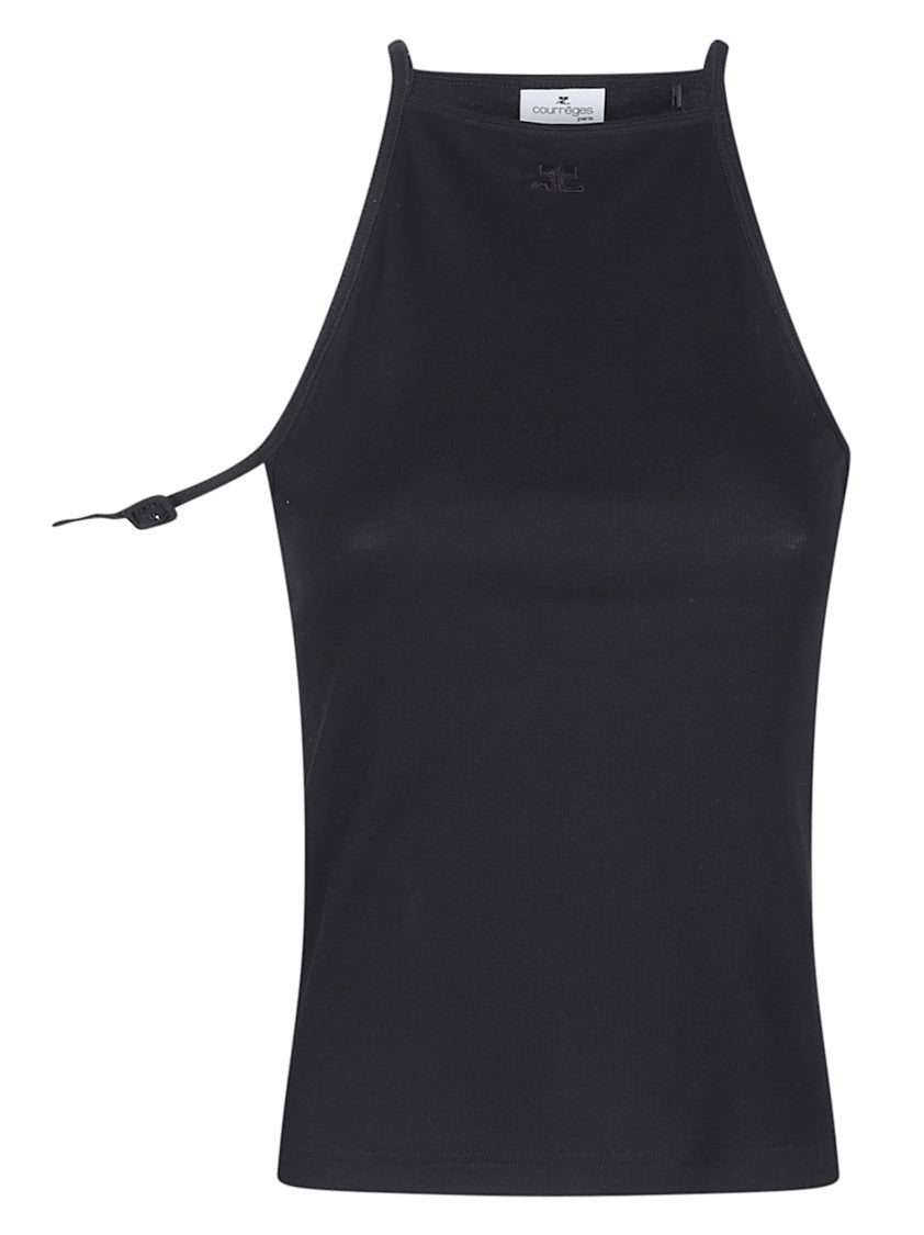 Courrèges Buckle 90S Ribbed Black Tank Top