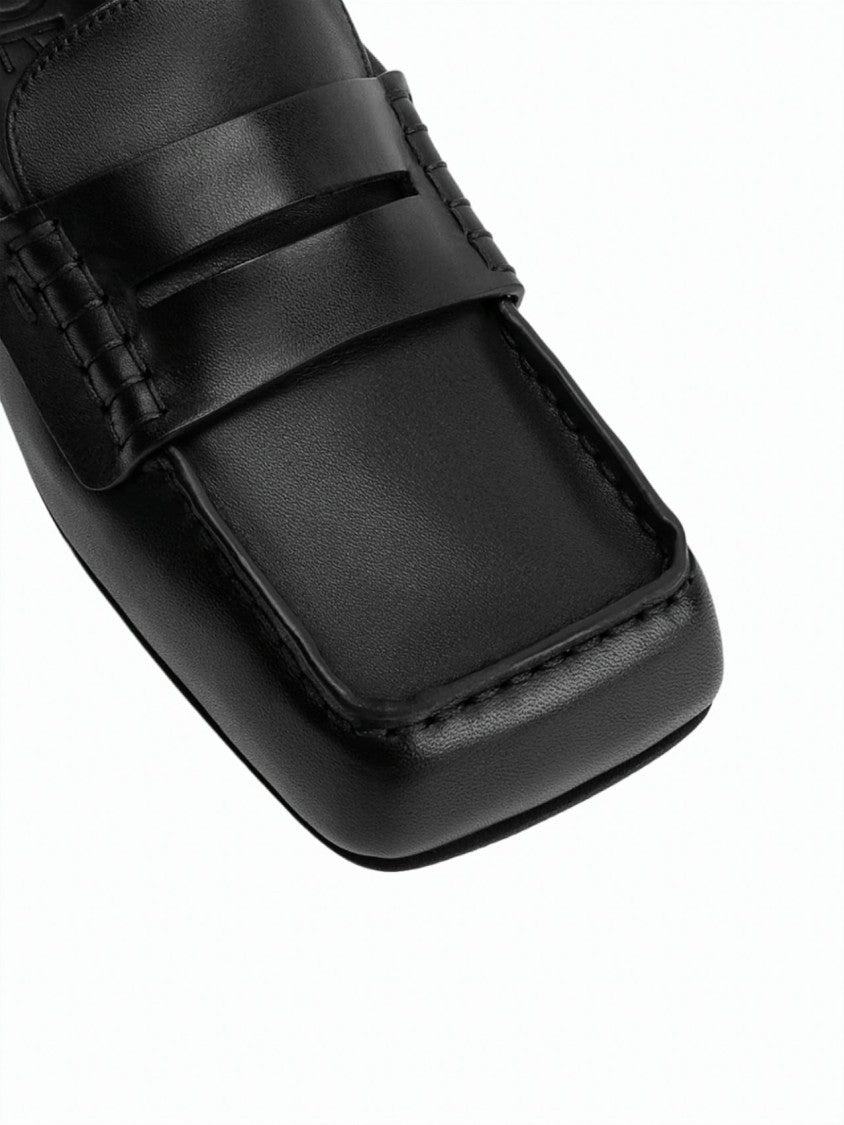 Poeve Finley Black Calfskin Square Toe Penny Loafers