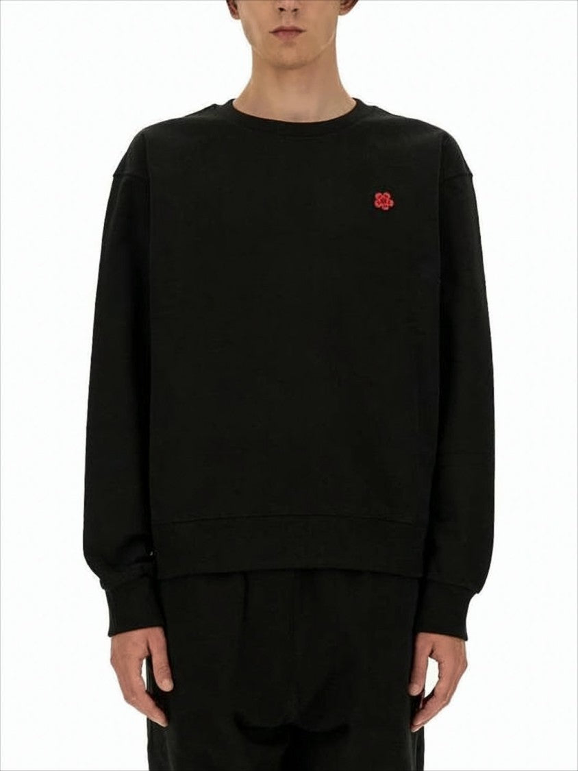 Kenzo Relaxed-Fit Black Cotton Long-Sleeve Sweatshirt With Embroidered Logos