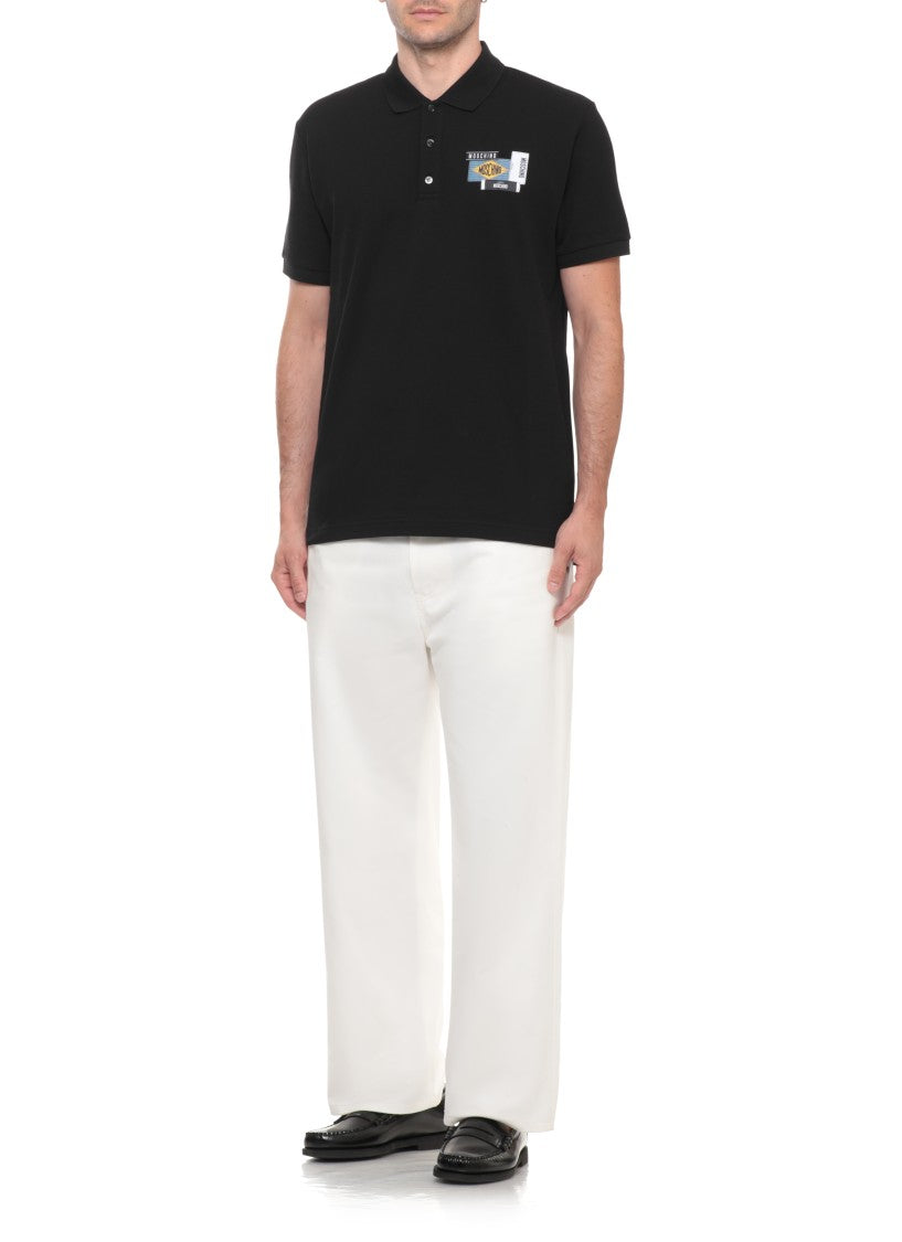 Moschino Black Classic Collar Patches Cotton Polo Shirt