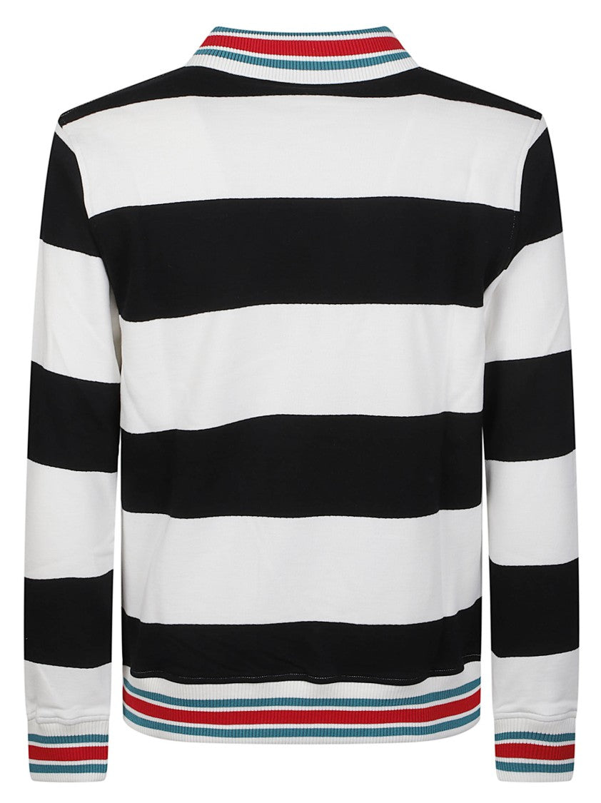 Drôle De Monsieur Embroidered Logo Bold Striped Long-Sleeve Cotton Polo Shirt