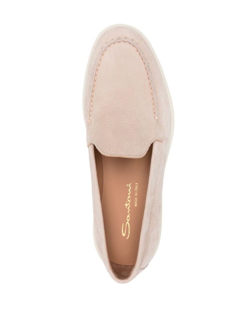 Santoni Closed-Design Pink Leather Loafers With Plush Lining