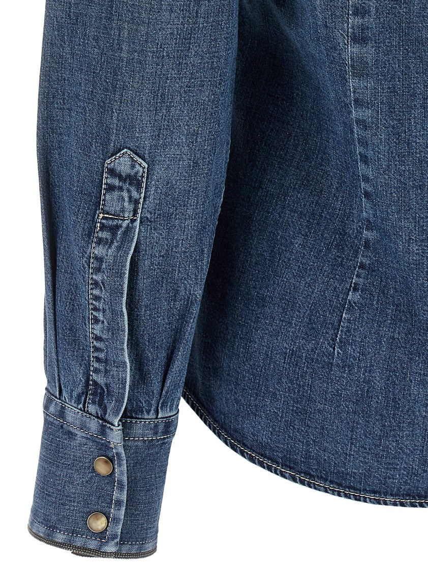 Brunello Cucinelli Cotton Denim Shirt With Structured Collar