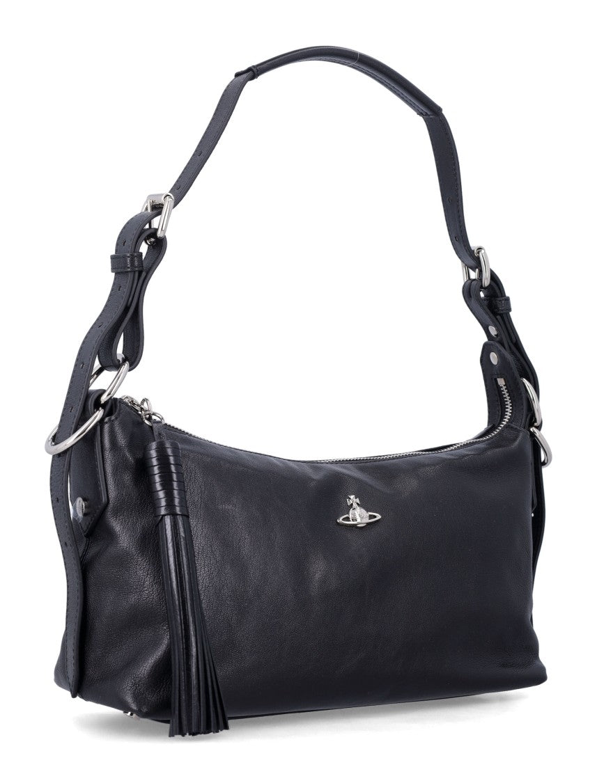 Vivienne Westwood Sculpted Black Leather Shoulder Bag With Adjustable Strap