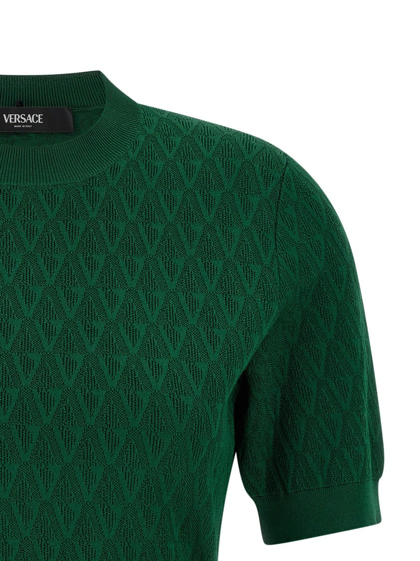Versace V-Pattern Short-Sleeved T-Shirt With Metallic Medusa Detail