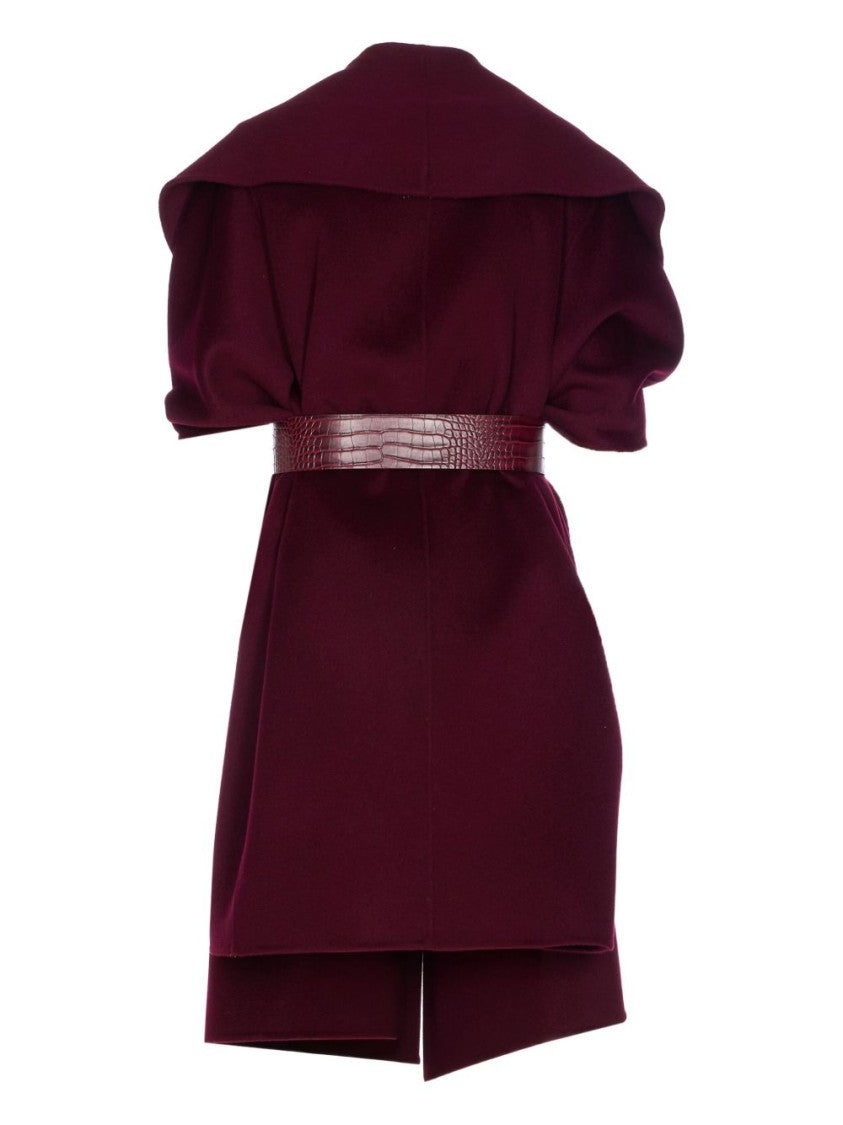 Elisabetta Franchi Structured Bordeaux Coat With Textured Belt