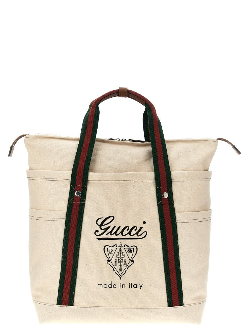 Gucci Large Cotton Tote Bag With Leather Accents