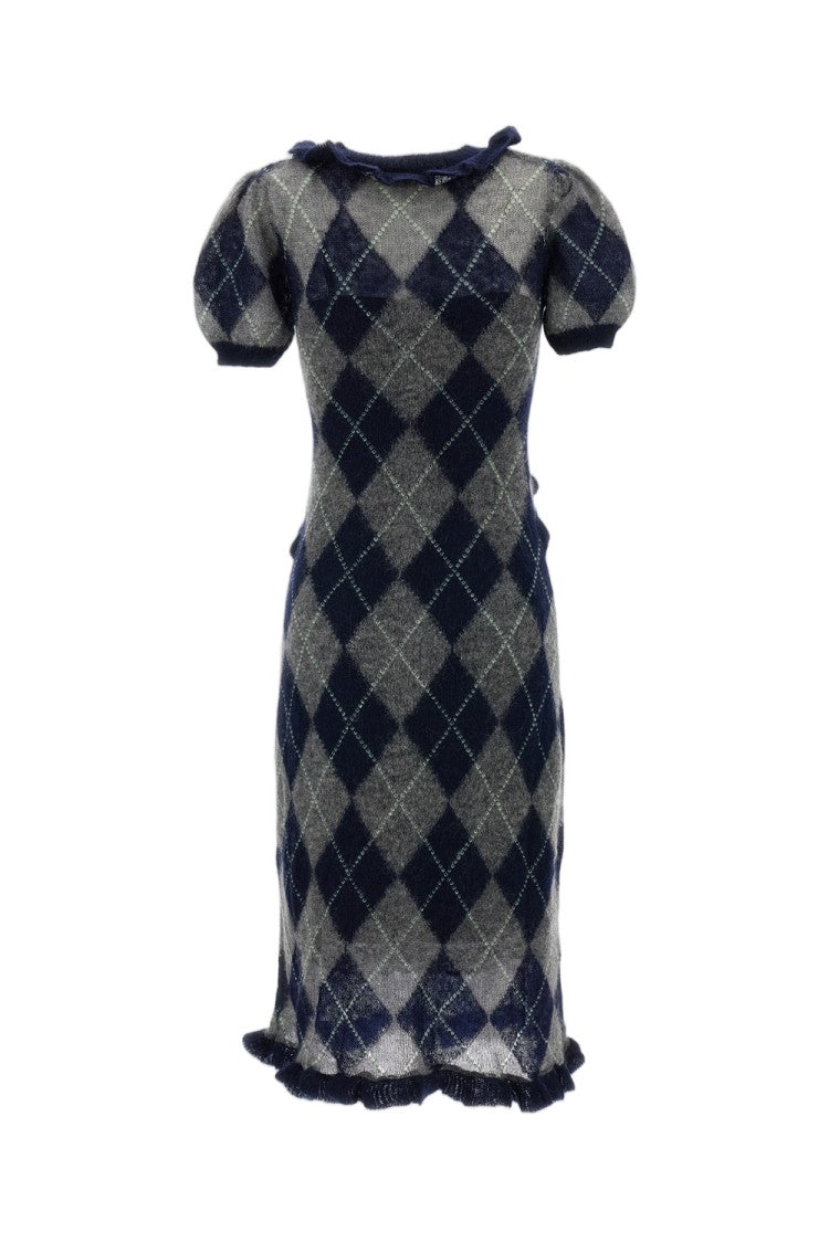 Shushu/Tong Argyle Wool-Blend Lace Trim Pleated Midi Dress