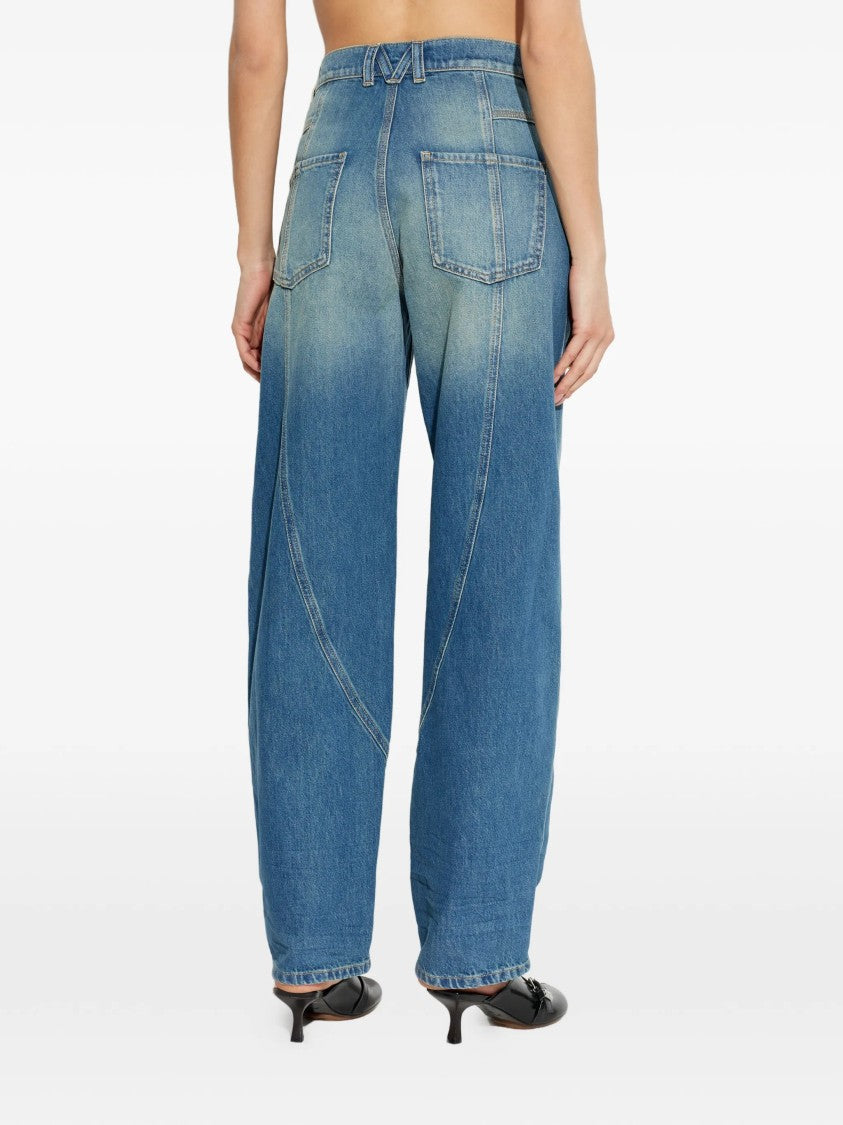 Moschino Mid-Blue Resin Treated Relaxed Fit Denim Jeans