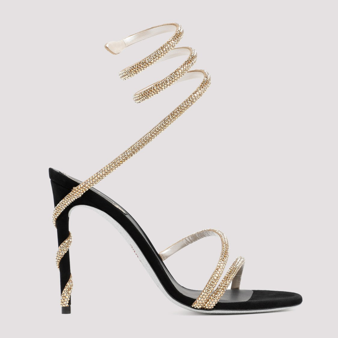 René Caovilla Crystal-Embellished Stiletto Sandals With Spiraled Strap