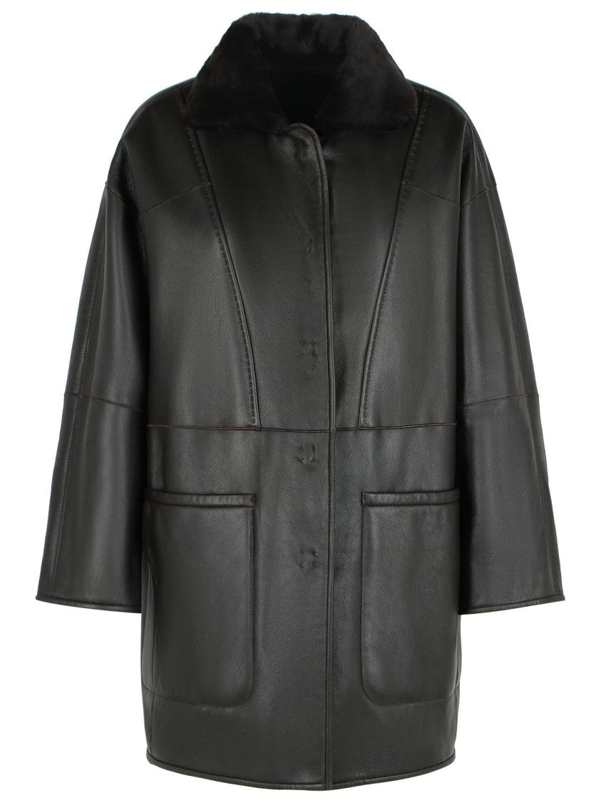 Max Mara Pirenei' Dark Brown Reversible Shirt Jacket