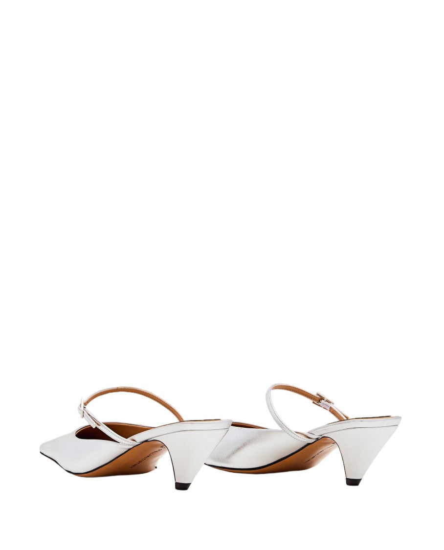 Stella Mccartney Pointed Toe Mules With Metallic Finish And Unique Heel