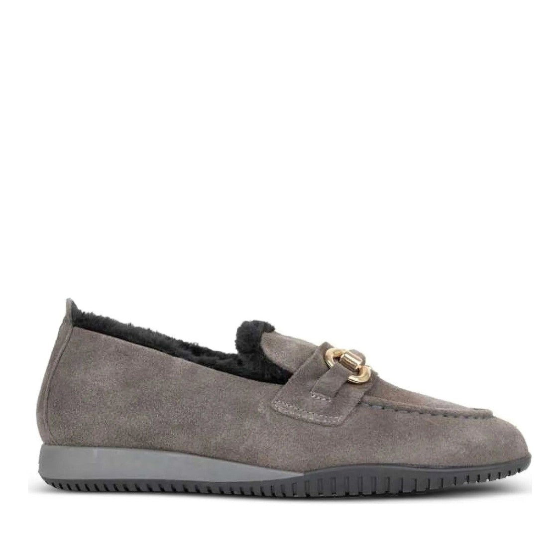 Sergio Moretti Black Fur-Lined Gold-Tone Detail Sleek Suede Loafers