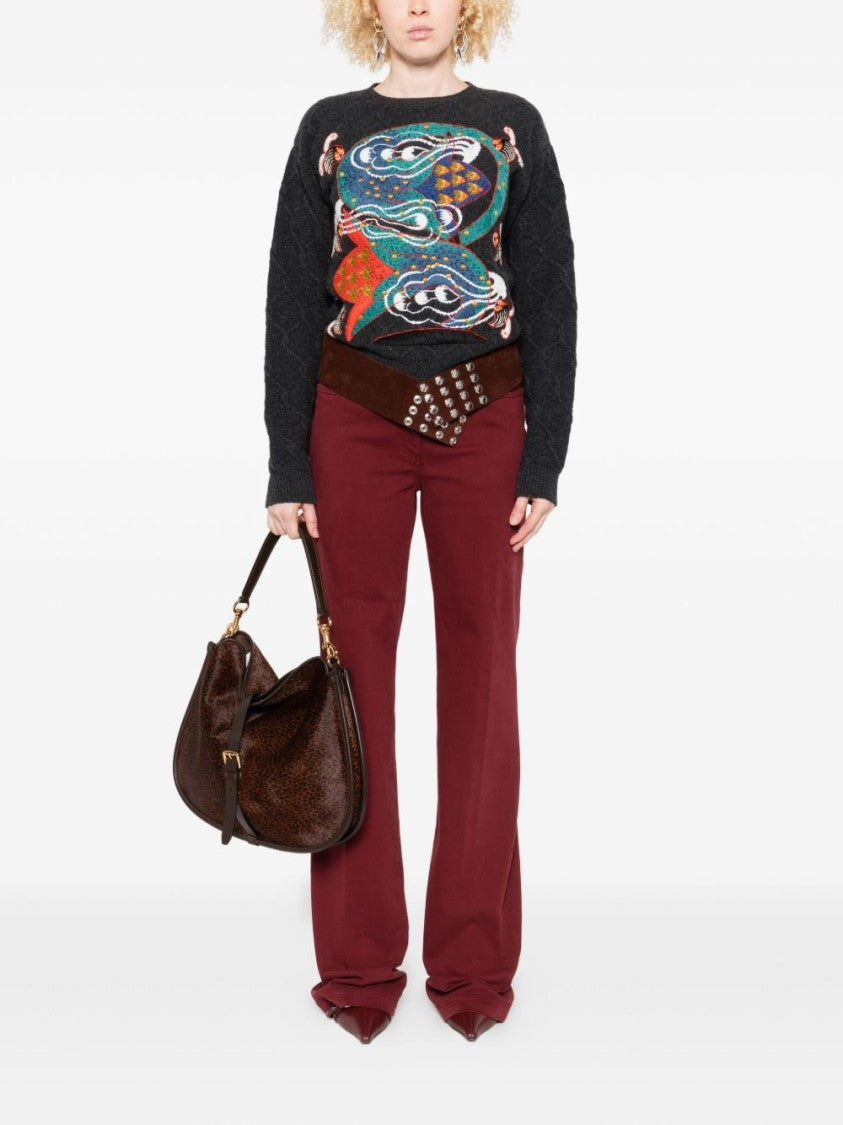 Etro Bordeaux Wide-Leg Jeans With High Waist