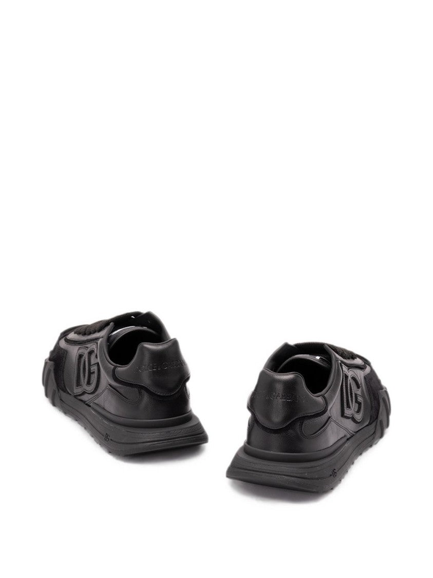 Dolce & Gabbana Black Calf Leather Suede Chunky Sneakers