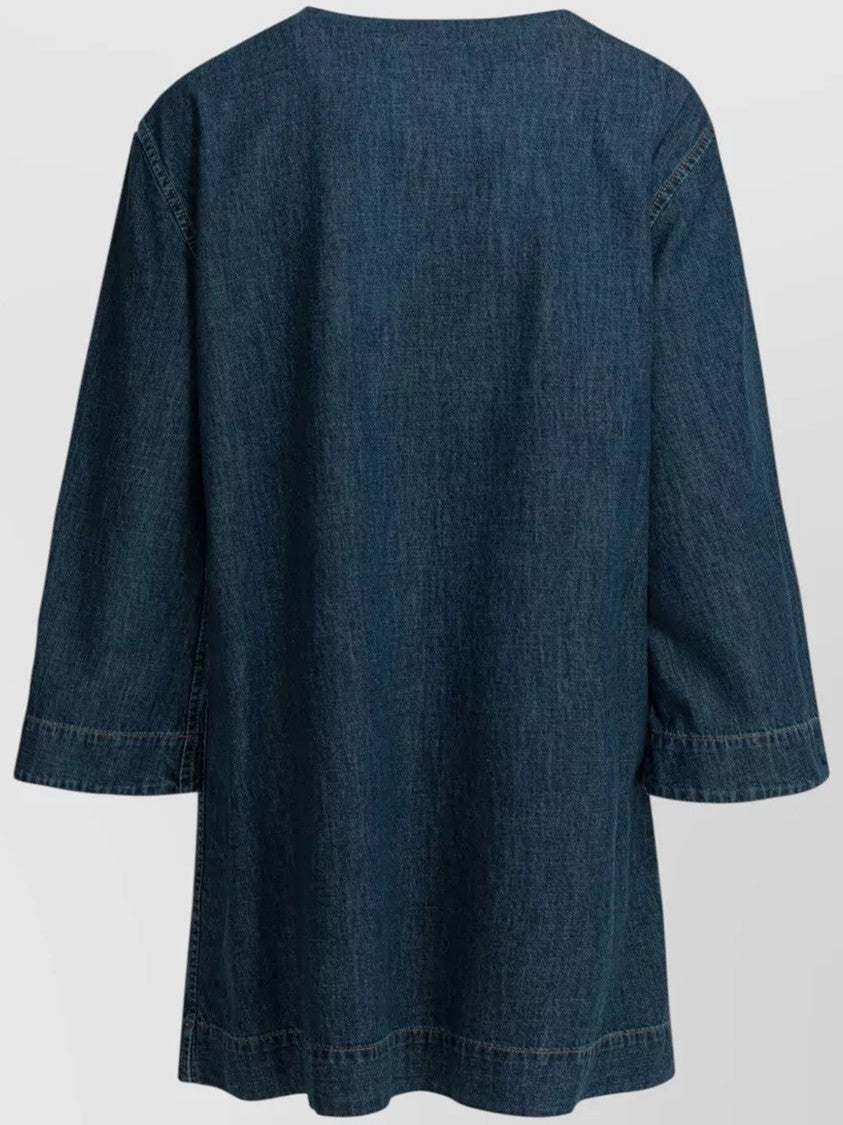 Valentino Indigo V-Notch Neckline Denim Tunic Dress