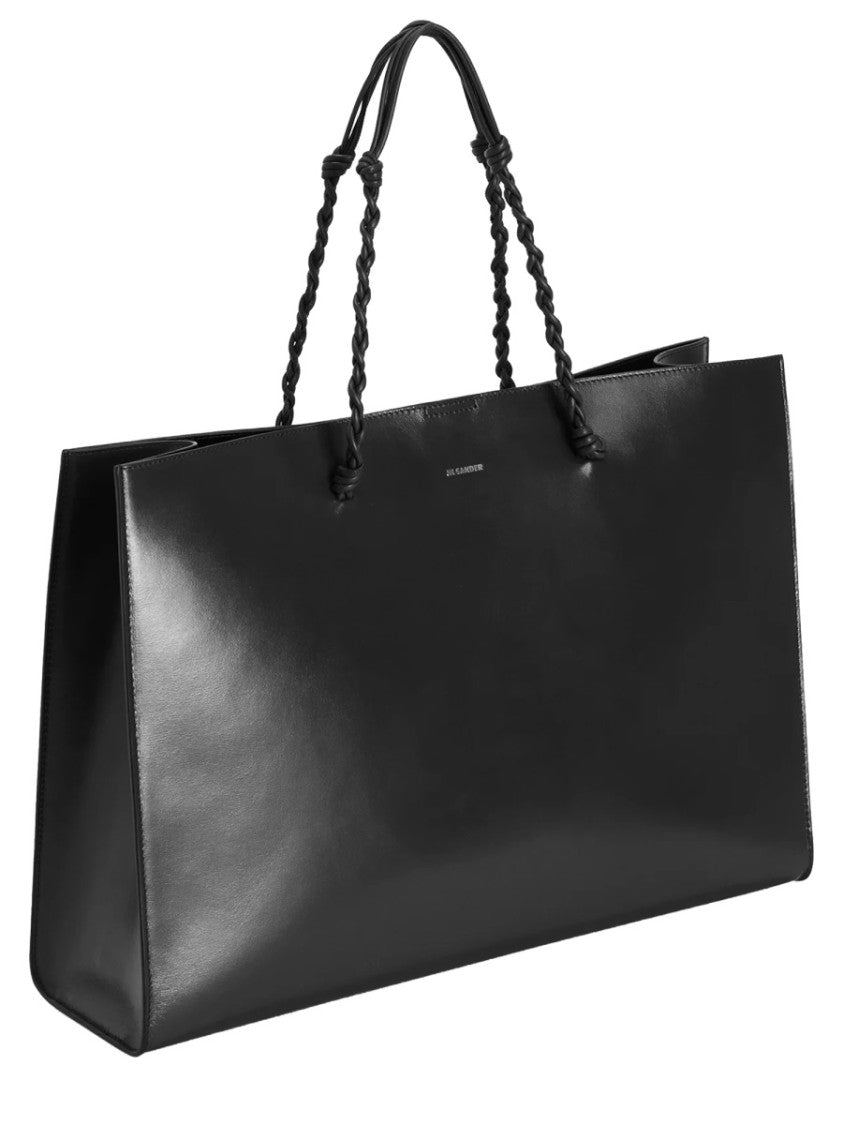 Jil Sander Black Leather Braided Handles Tote Bag