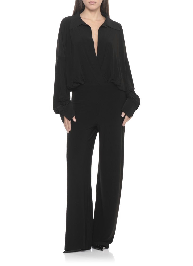 Norma Kamali Black Elastic Waist Palazzo Trousers
