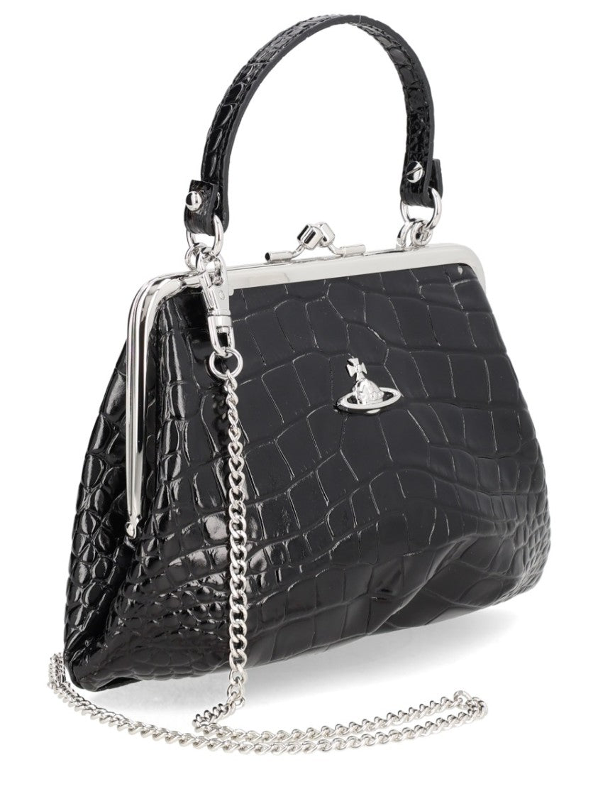 Vivienne Westwood Crocodile-Embossed Structured Handbag With Silver Frame