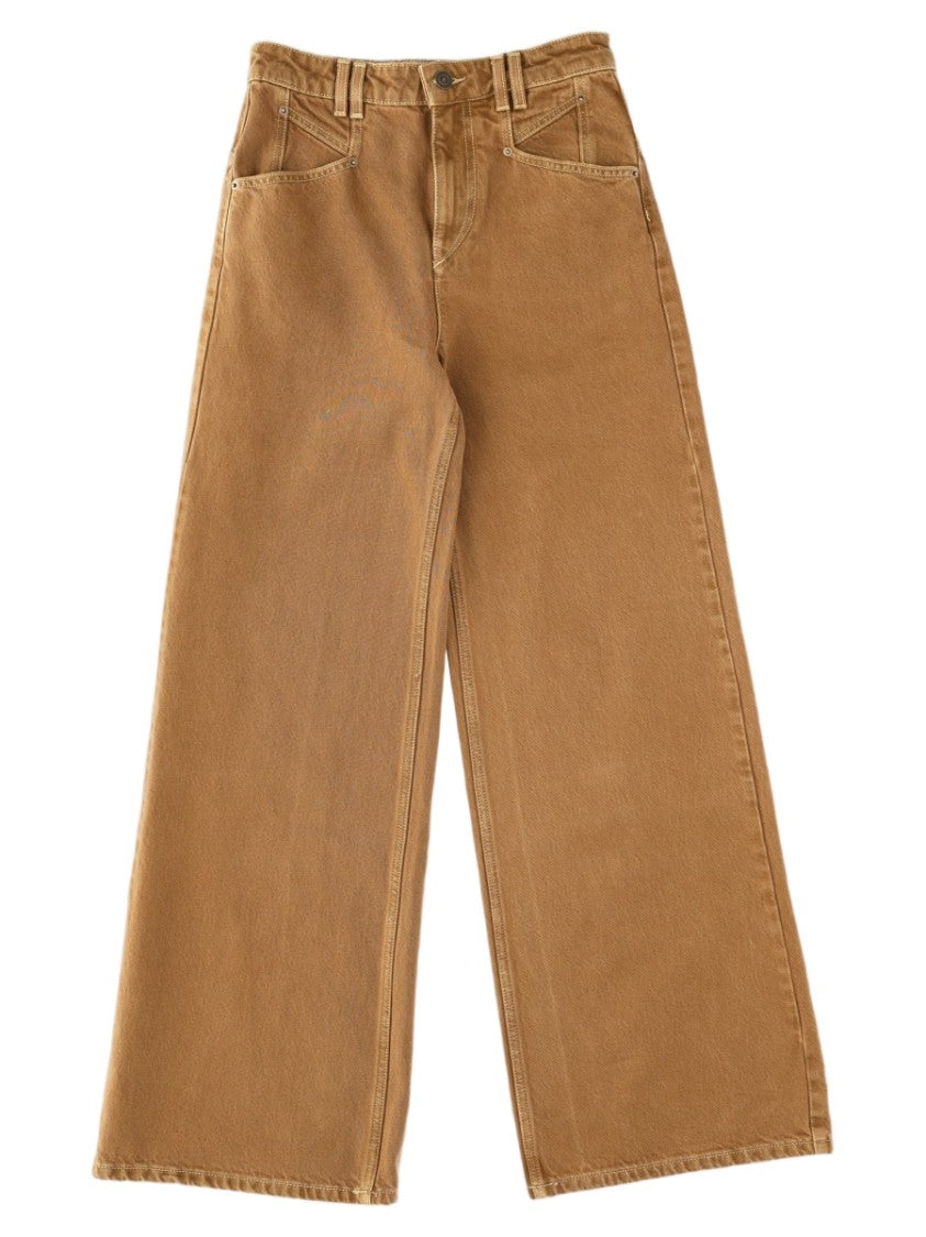 Isabel Marant Bronze High-Waist Wide-Leg Cotton Jeans