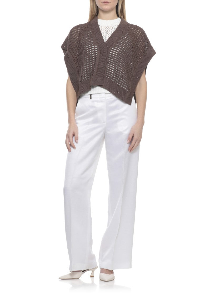 Peserico Brown Perforated Sequin Cotton Vest