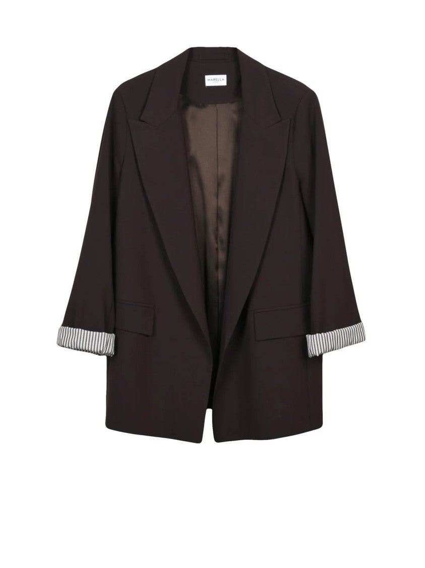 Marella Sport Brown Tailored Open-Front Jacket With Contrasting Lining
