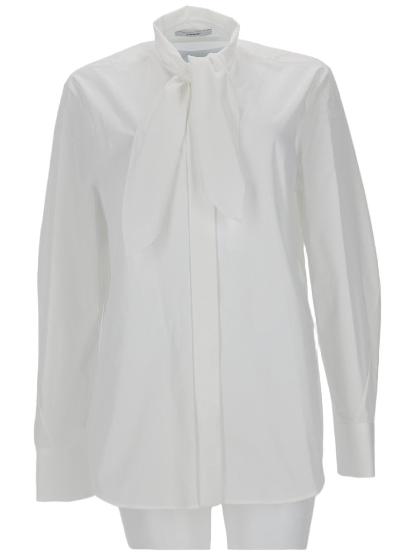 Givenchy White Cotton Blouse With Bow Detail And Tailored Silhouette