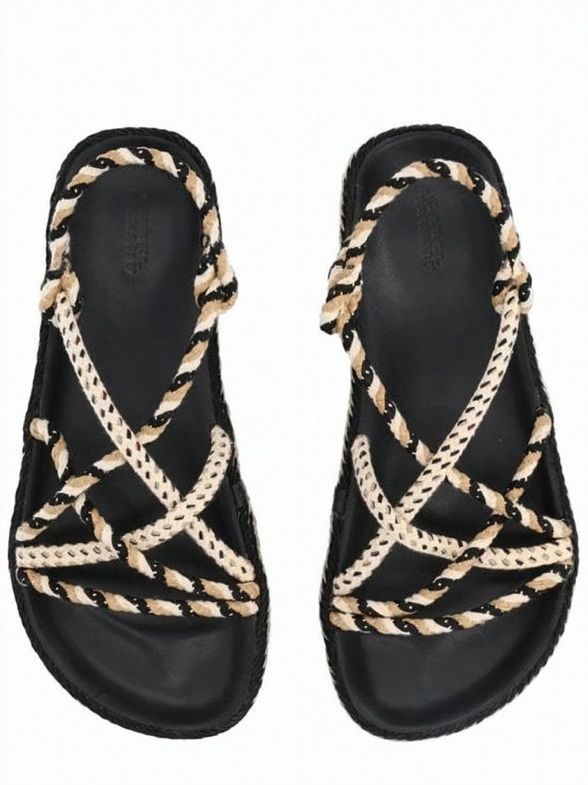 Isabel Marant Flat Sandal With Braided Trim And Intertwined Rope Straps