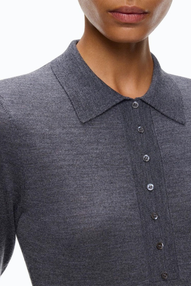 Pinko Grey Wool Polo Top Bodysuit