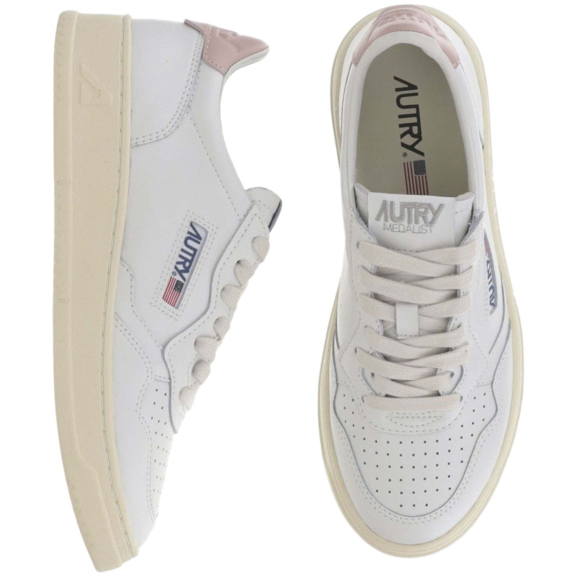 Autry Round Toe Leather Trainers With Front Lacing And Iconic Logo