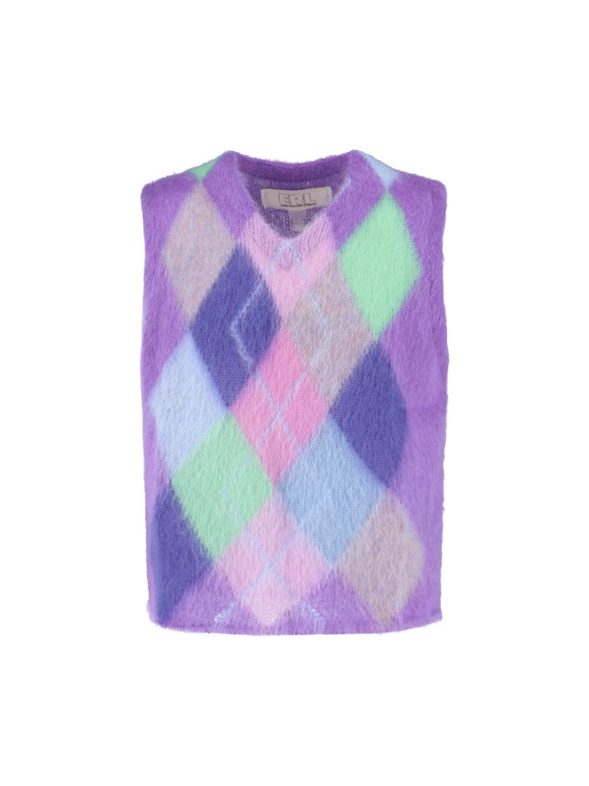 Erl Argyle Vest – Purple