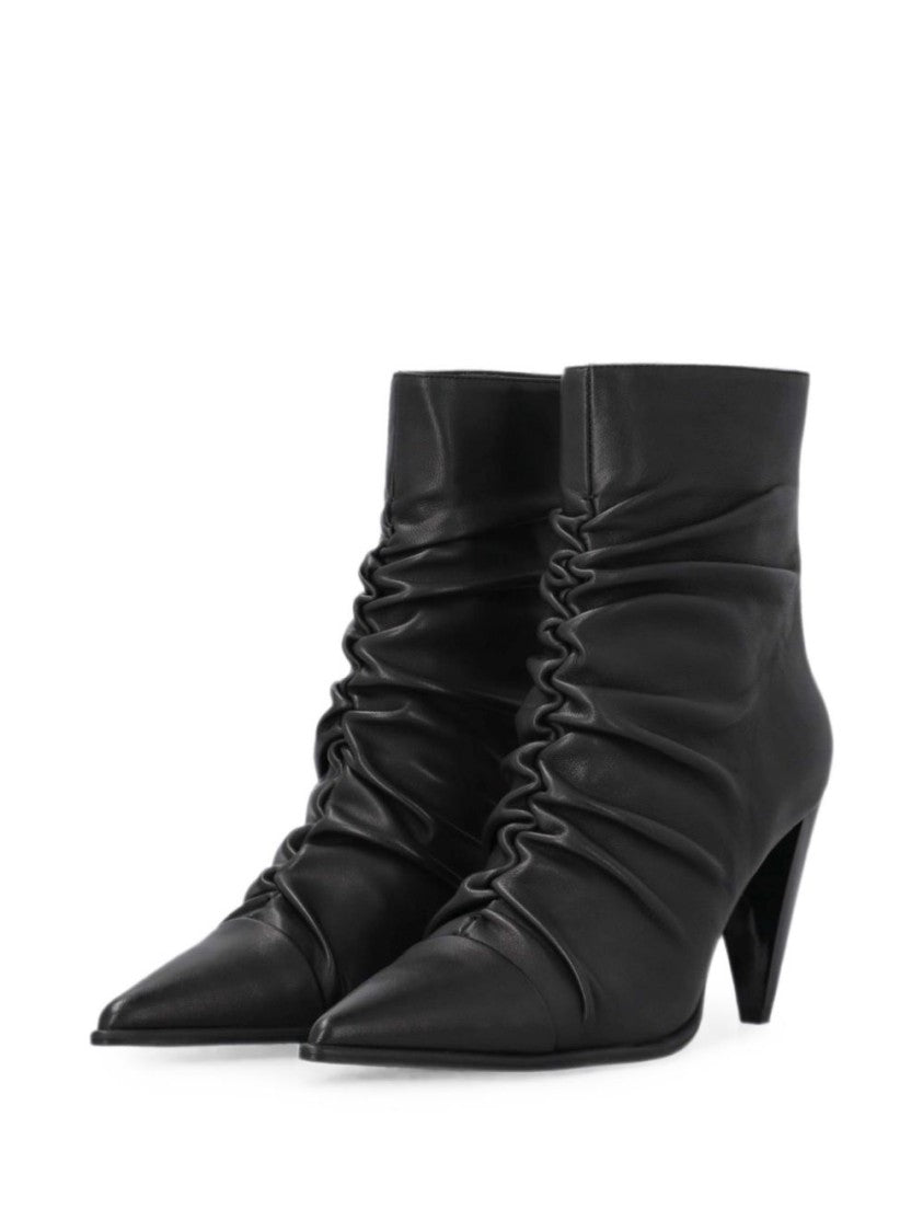 Pinko Ruched Leather Pointed-Toe Ankle Boots