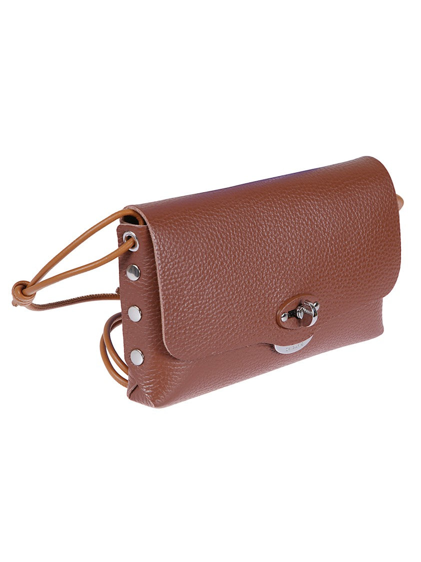 Zanellato Canaletto Brown Hammered Leather Clutch With Twist Lock Closure