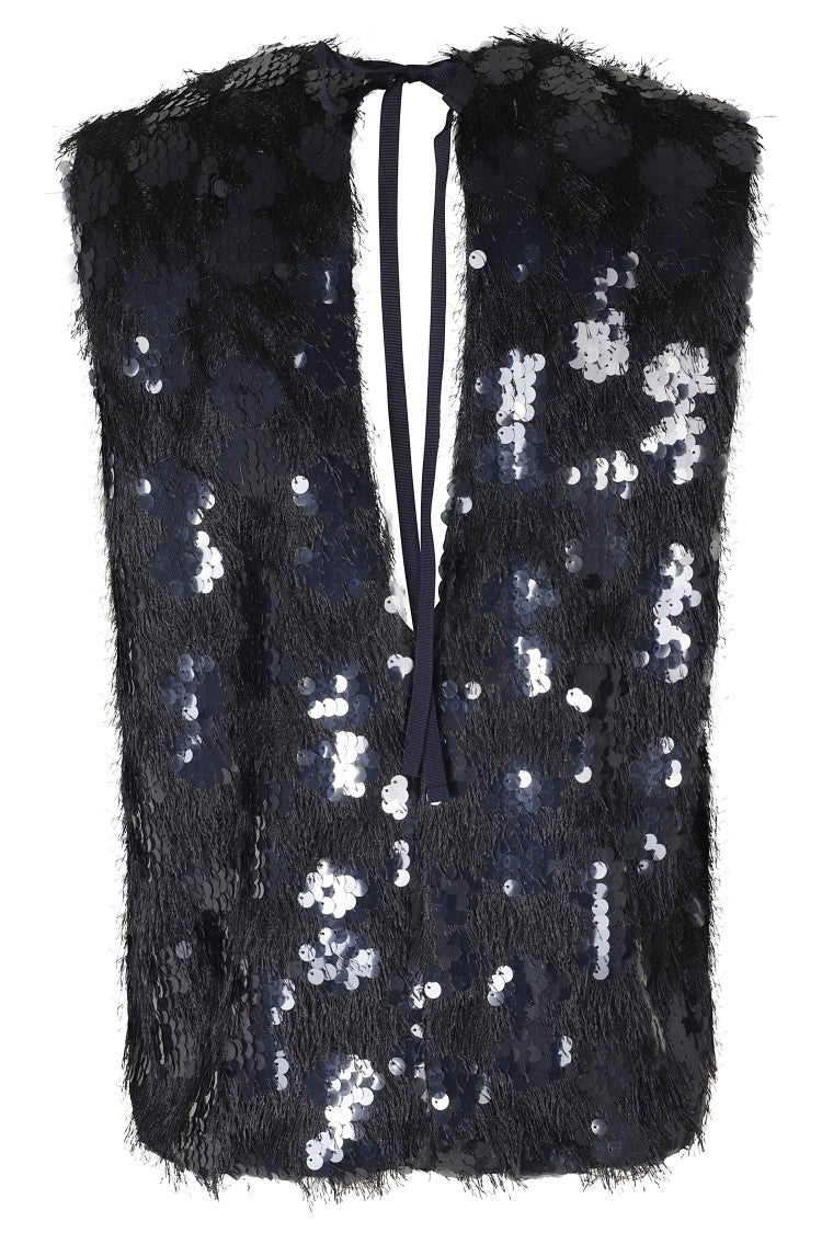 Semi Couture Midnight Blue Sequined Sleeveless Tank Top