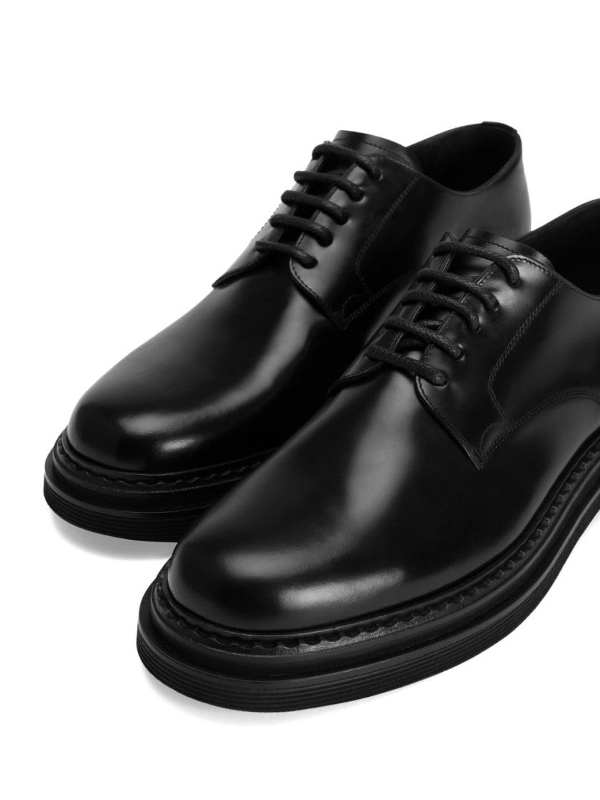 Dolce & Gabbana Lace-Up Black Vitello Leather Flat Shoes