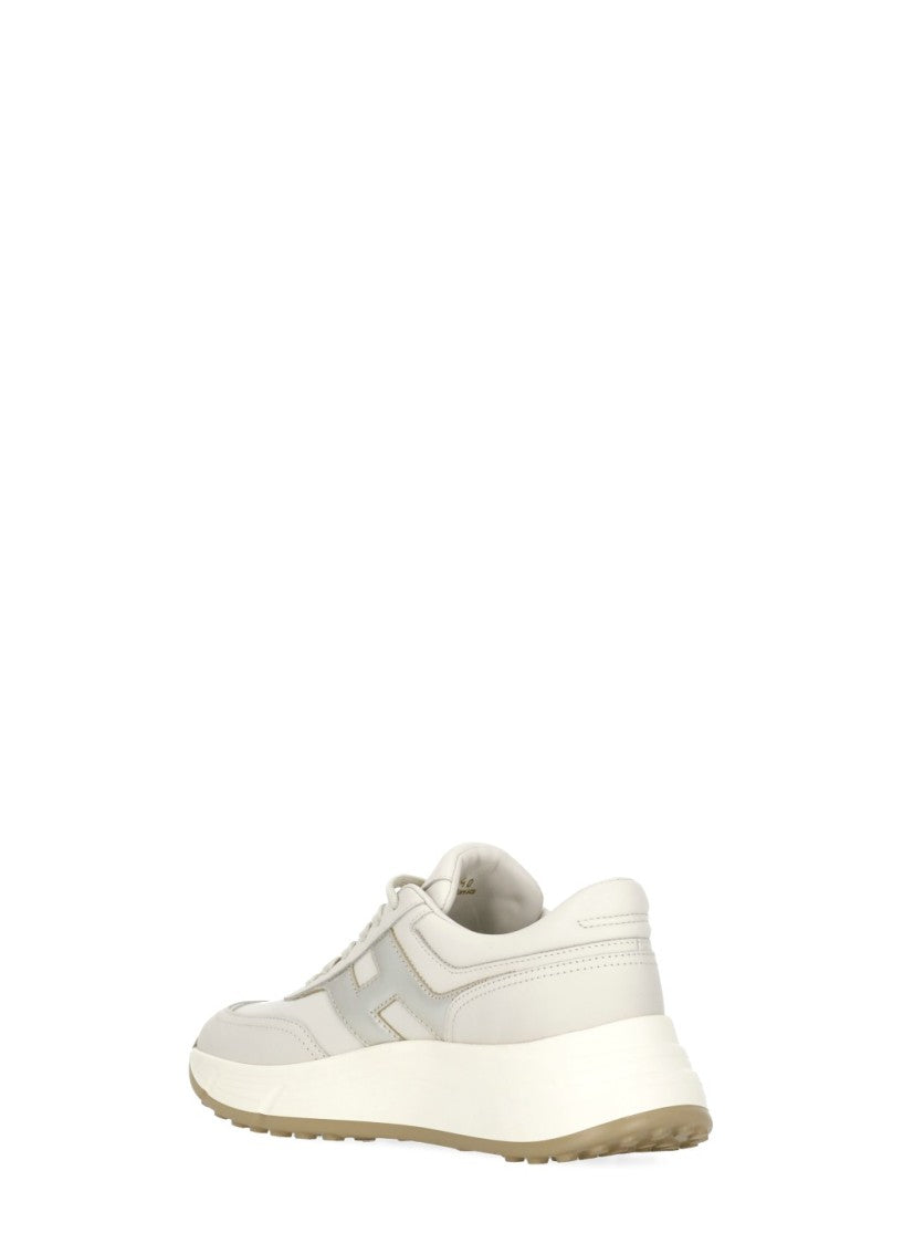 Hogan Beige Smooth Leather Sneakers With Rolled Silver Logo