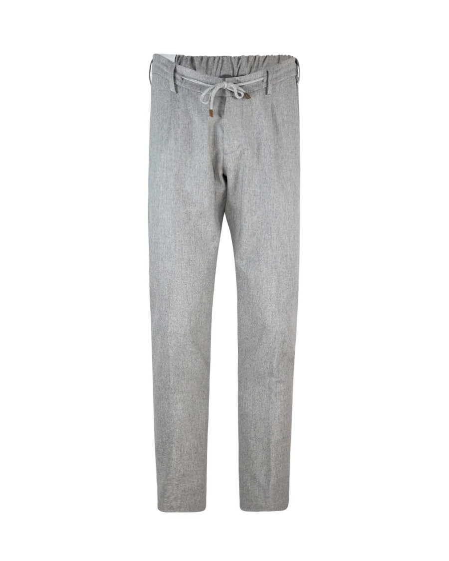 Eleventy Light Grey Melange Wool-Cashmere Pleated Casual Pants