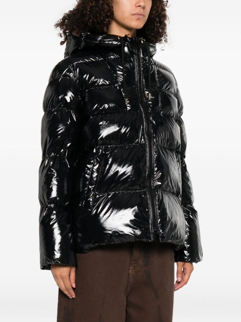 Pinko Glossy Cropped Puffer Jacket With Adjustable Hood