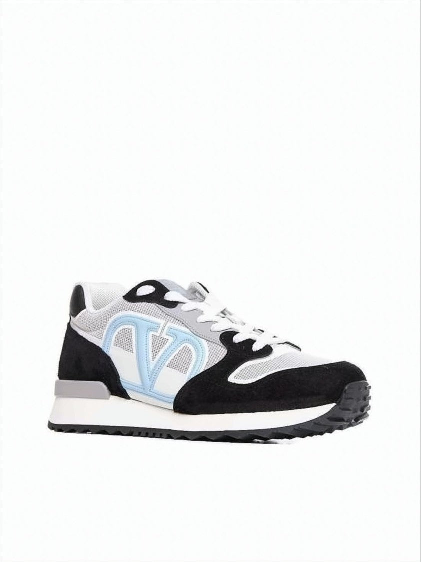 Valentino Garavani Calf Leather And Suede Sneakers With Mesh Detailing